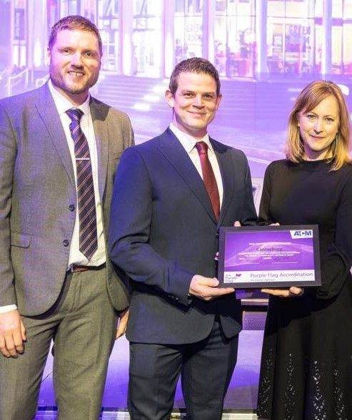 Matthew receiving the Purple Flag accreditation for Canterbury